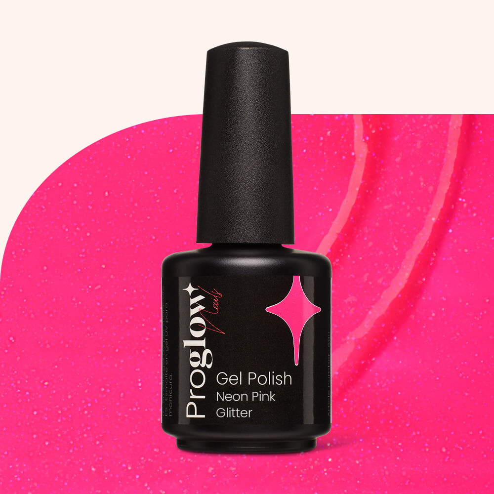 Gel Polish Shellac Neon Pink Glitter